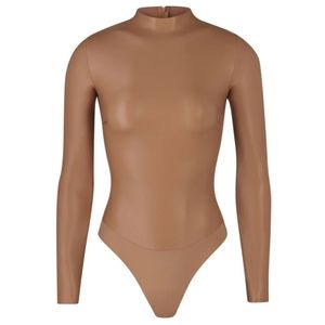 A(34)SKIMS Faux Leather Mock Neck Bodysuit xs